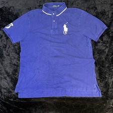Polo Ralph Lauren Big Pony Polo Blue Shirt Mens 2XLT White Pony Rugby 3 Sleeve