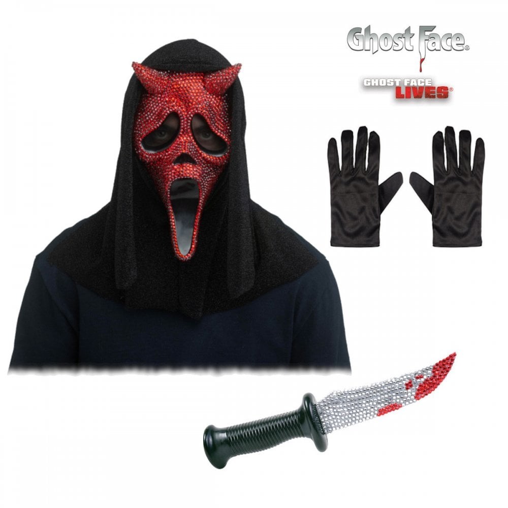 Adult Scream Ghost Face® DEVIL BLING Mask + BLING Knife + Gloves by Fun World