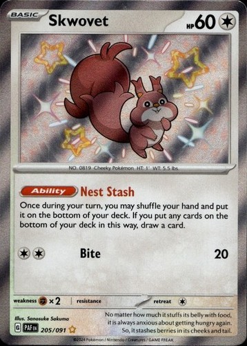 Skwovet 205/091 Shiny Rare Paldean Fates Pokemon Holo Near Mint