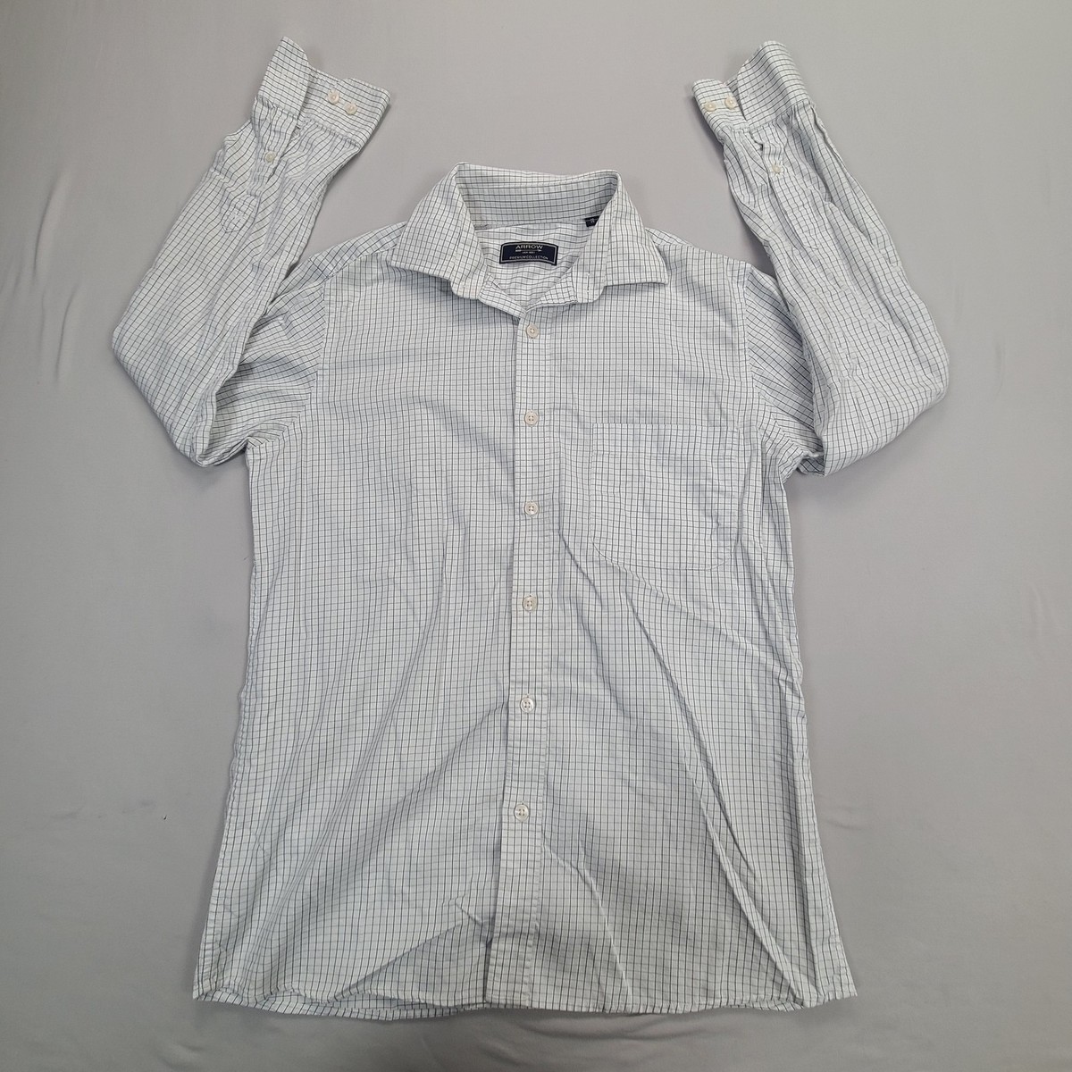 Arrow Shirt Mens 15 White Blue Plaid Button Up Classic Comfort