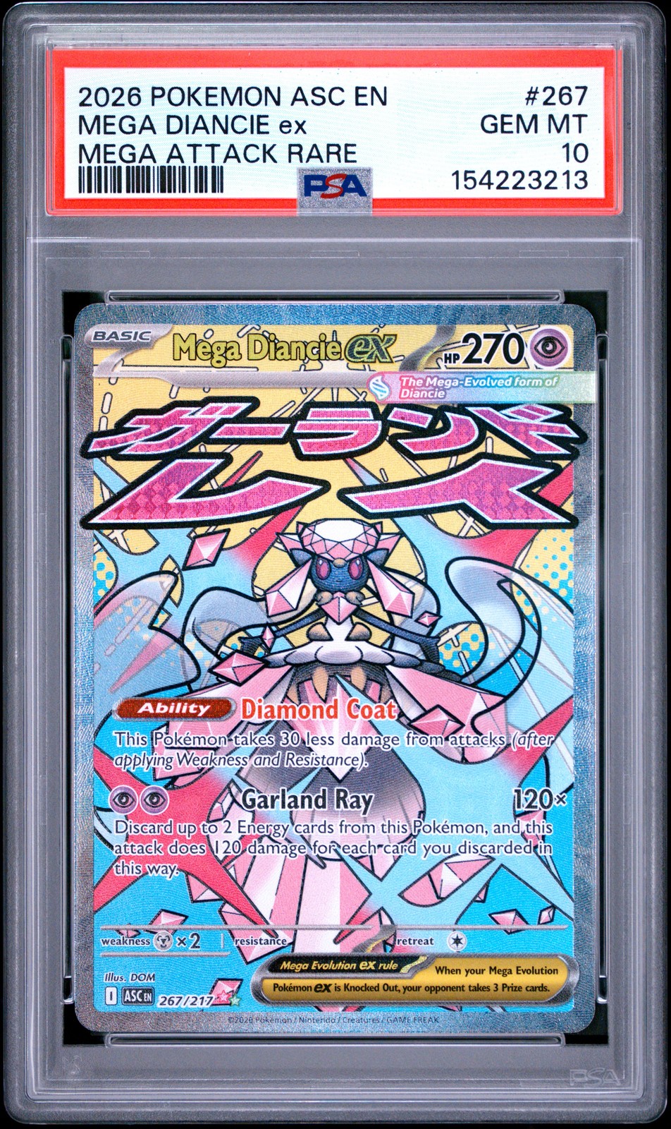 2026 POKEMON ASC EN-ASCENDED HEROES MEGA ATTACK RARE #267 MEGA DIANCIE EX PSA 10