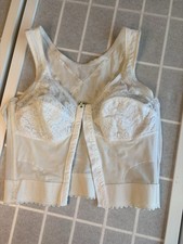 Vintage Longline Bra 36B White Lace Front Hook Boned Foundation Garment Corset