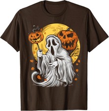 Pumpkin Ghost Autumn Leaves Graphic Scary Unisex T-Shirt