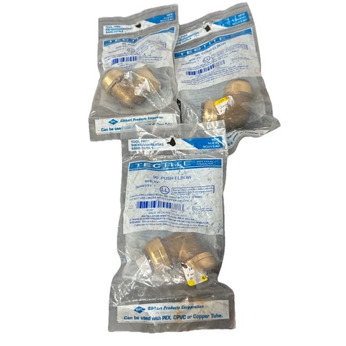 Lot Of Three (3) 90 Push Fit Elbow Size 3/4โ, Use With Pex, CPVC, Copper Tube