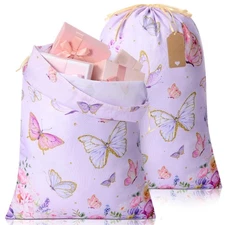 2 Pcs Butterfly Drawstring Gift Bags with Tags 28 Inch Extra Large Baby Showe...