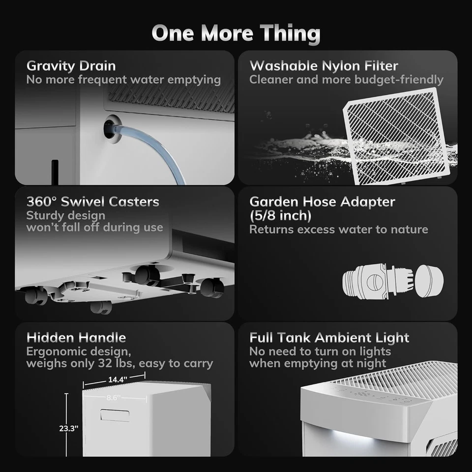 AEOCKY - Deshumidificador 74 pintas - 4500 pies cuadrados, control inteligente Leo-Lite Foto 3 de 4