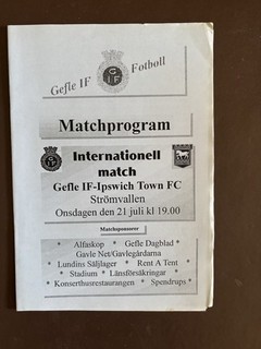 Gefle Sweden V Ipswich Town Pre Season Friendly Football Programme 21/7/1990s?