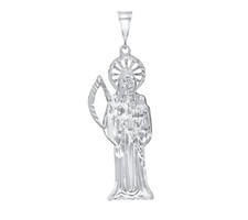 Collar Colgante Santa Muerte Plata de Ley 925, Unisex, para Todas las Edades, Grande