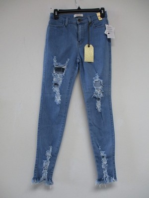 Vibrant MIU Jeans Junior's Size 11 Distressed Blue Skinny 27x27 p1213