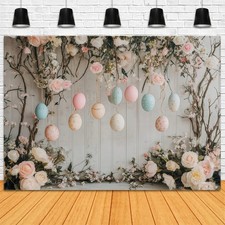 Easter Backdrop Spring Photography Floral Colorful Eggs Background Party Decor