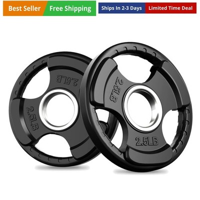 Weight Plates for Barbell, 2-Inch Olympic Rubber Grip Plates for Weightliftin...