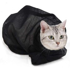 ASOCEA Cat Bathing Bag Adjustable Grooming Mesh Breathable Black