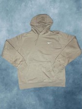 Nike Men's Large Tan Beige Mini Swoosh Pullover Hoodie Embroidered Logo