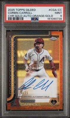2025 Topps Gilded Collection Corbin Carroll Orange Gold Refractor Auto /25 PSA 9