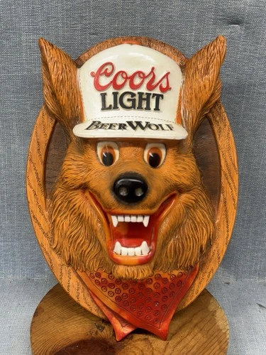 Coors Light Beer Wolf 3-D Face Sign Bar Pub Man Cave Decor 14”x10” Vintage 1987!