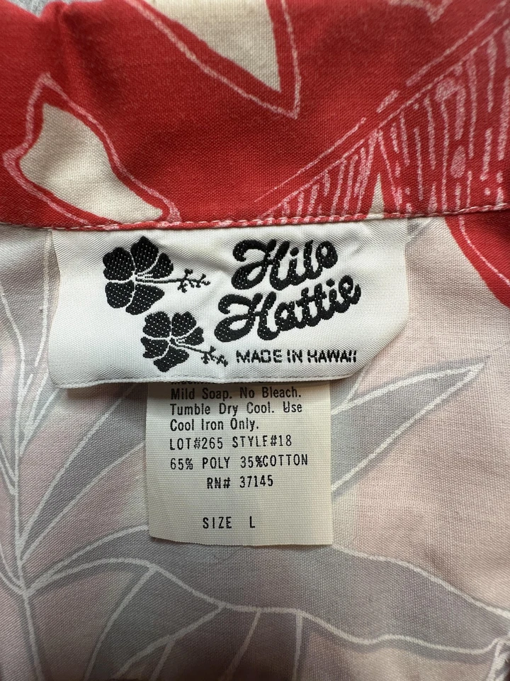 Vintage Hilo Hattie Shirt Mens Large Red White Hawaiian Aloha Floral Made Hawaii - Image 2 of 4
