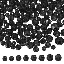 850 Pcs Acrylic Round Faceted Beads 6mm 8mm 10mm 12mm Loose Bead, Black