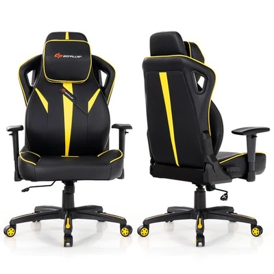 GOPLUS Height Adjustable Gaming Chair 360° Swivel Computer Reclining 2D Armrest Yellow