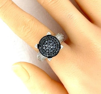 Suzy Levian Sterling Silver Prong-Set Blue Cubic Zirconia Pave Ring Size 8