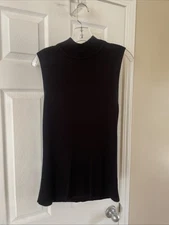 DANA BUCHMAN women SZ M sleeveless Pretty Black Mock  Neck Stretch flowing Top