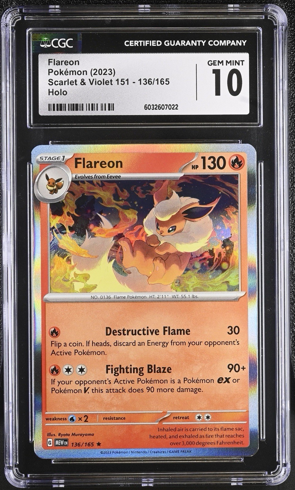 Pokemon 2023 Flareon 136/165 Sv: Scarlet & Violet 151 Holo CGC 10