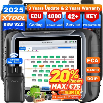 XTOOL D8W KFZ OBD2 Diagnosegerät Scanner ALLE System ECU Coding Topology Mapping