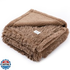 Waterproof Calming Dog Bed Covers Pets Blanket for Large Dogs Cats Brown Fluf
