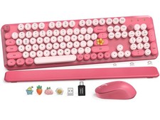 Wireless Keyboard and Mouse Combo, Cute Hot Pink Full-Size Retro Typewriter K...