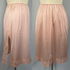 Vintage Vassarette Half Slip Skirt Size Large Pink Pastel Lace Trim Silky Satin