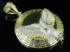 2Ct Lab Created Diamond Mid Flight Eagle Medallion Pendant 14K Yellow Gold Over
