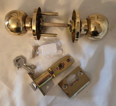 MFS Supply poliertes Messing Eingangstürknopf Schloss Set mit Schlüssel verstellbar Riegel Neu im Karton