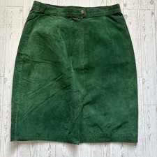 Global Identity Vintage 100 Leather Suede Skirt Green, Size 11/12