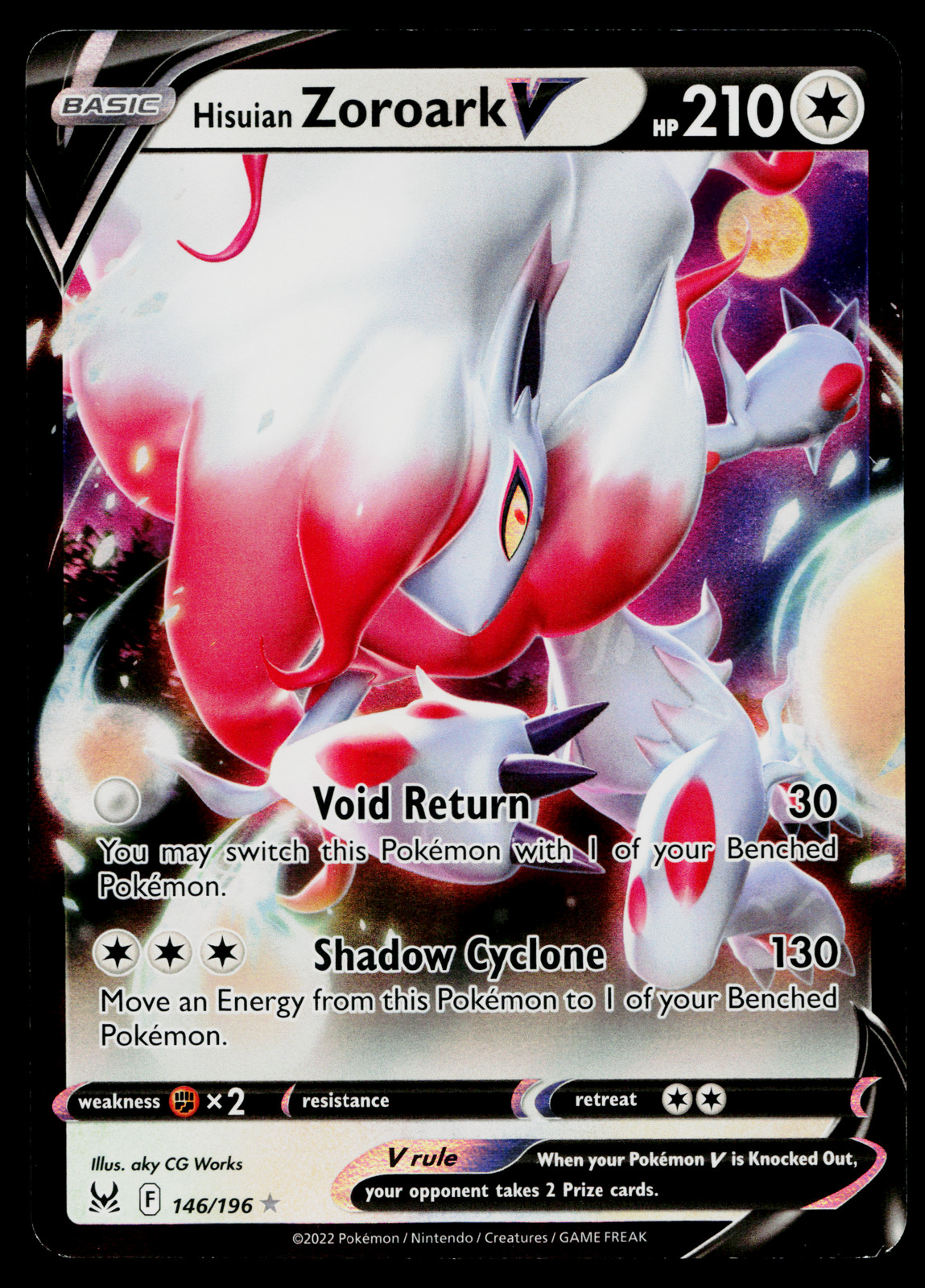 Hisuian Zoroark V 146/196 Holo Rare V Lost Origin Pokemon Near Mint