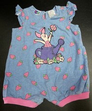 Vintage Disney Winnie the Pooh Piglet Garden Strawberries Blue Romper 18 Months