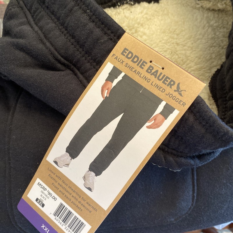 Eddie Bauer Men's Faux Shearling Lined Jogger Black 2XL XXL $90 New With tags