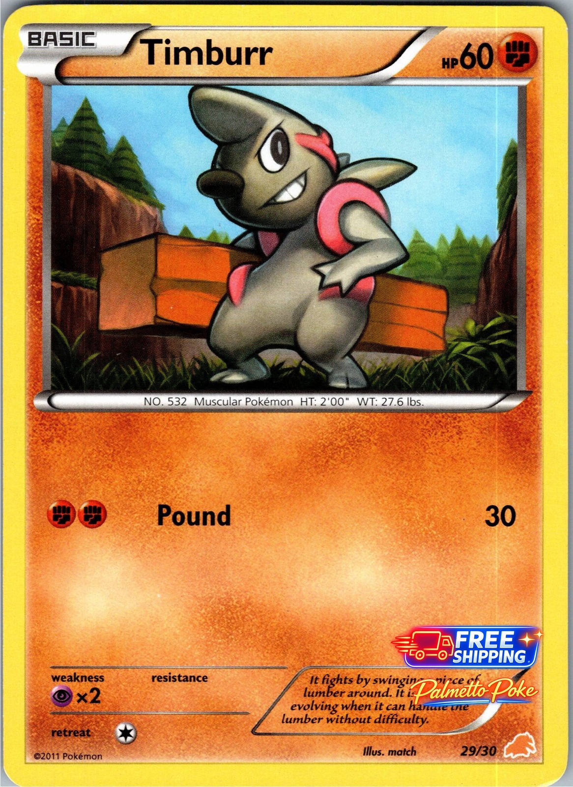 Timburr (#29) 29/30 Common BW Trainer Kit: Excadrill & Zoroark Pokemon NM/LP