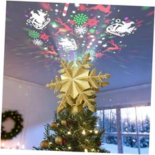  Christmas Tree Topper Lighted with 6 Projected Patterns, Led Rotating Gold 6