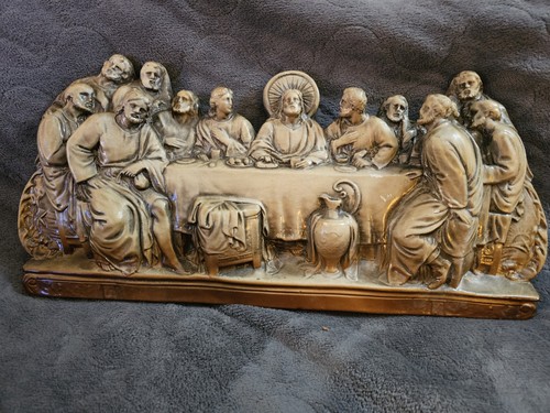 Vintage Last Supper 3D Chalkware Wall Art Religious Jesus Large