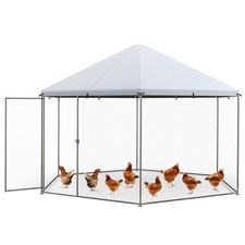 Large Walk-in Chicken Coop Heavy-Duty Galvanized Poultry Cage w/Waterproof Cover
