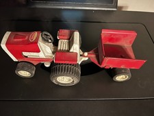 Vintage Red 7" Pressed Steel Tonka Garden Lawn Tractor with Wagon