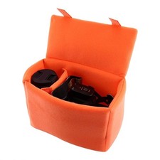 Orange Camera Insert Bag Nylon Velvet DSLR Protect Purse 24x12x18cm SLR