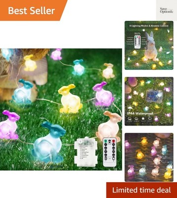 Easter Decorations Bunny Pastel Fairy Lights, Battery Operated with Remote & ...