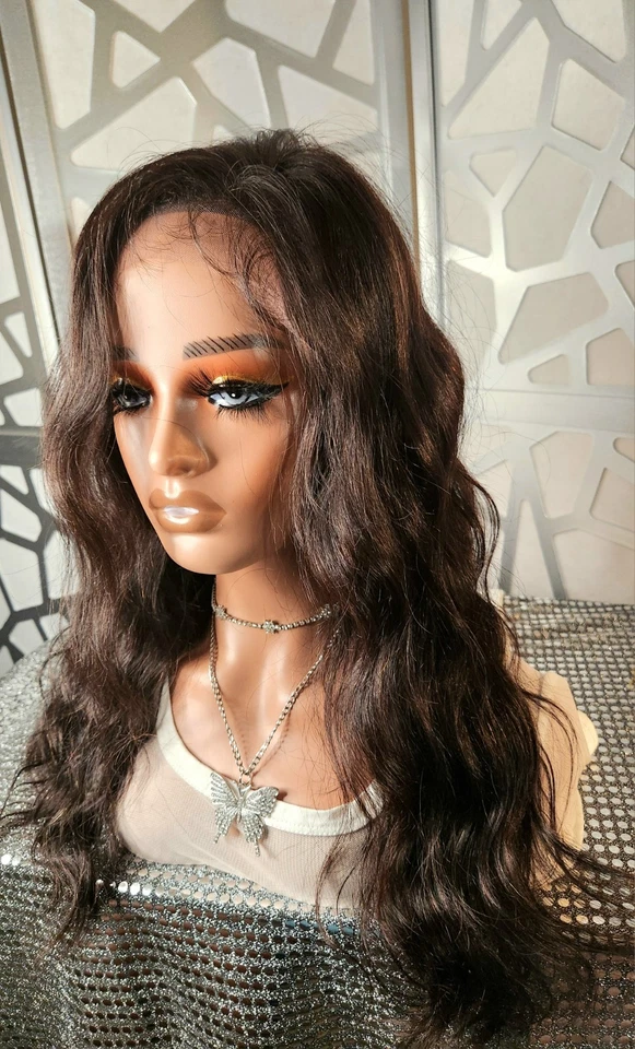 Peluca de cabello 100 % humano peluca marrón ondulada virgen Remy peluca de cabello real Freeparting Foto 4 de 4