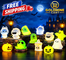 12Pcs Mini Halloween Glow in Dark Figures Ghost Pumpkin Bat Skull Decor US