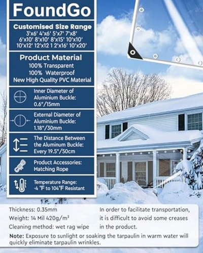  Heavy Duty Clear Vinyl Tarp 8′×15′ Outdoor Vinyl Curtains for Patio  - Afbeelding 3 van 7