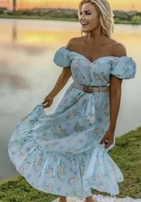 NEW LoveShackFancy x Target Estelle Blue Floral Puff Sleeve Midi Dress Size 14