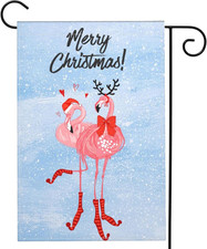 Merry Christmas Flamingo Garden Flag Double Sided Snow Background Style Outdoor