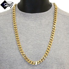 30"MEN's Stainless Steel HEAVY WIDE 11mm Gold Plated Cuban Curb Chain Necklace