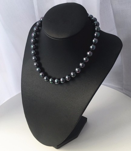 schwarze Perlenkette+ Ohrringe Collier Perlen Halskette 10mm Perlen wie Tahiti - Bild 3 von 6