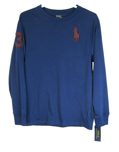 POLO RALPH LAUREN Size L (14/16) Navy Waffle Knit Shirt Red Logo
